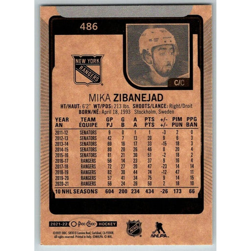 2021-22 O-Pee-Chee (Upper Deck OPC) Mika Zibanejad New York Rangers #486 - Collectible Craze America