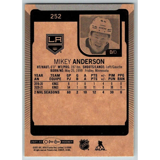 2021-22 O-Pee-Chee (Upper Deck OPC) Mikey Anderson Los Angeles Kings #252 - Collectible Craze America