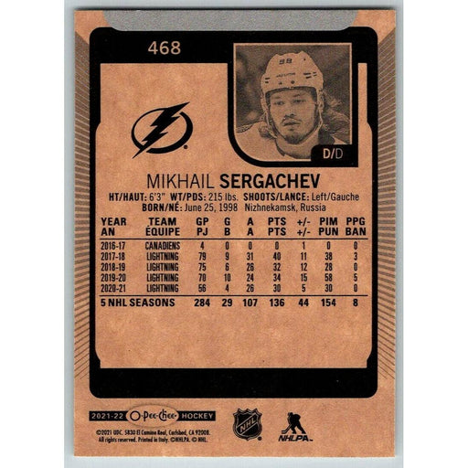 2021-22 O-Pee-Chee (Upper Deck OPC) Mikhail Sergachev Tampa Bay Lightning #468 - Collectible Craze America