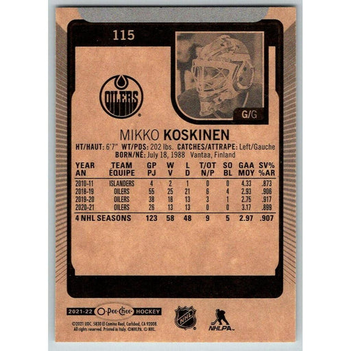 2021-22 O-Pee-Chee (Upper Deck OPC) Mikko Koskinen Edmonton Oilers #115 - Collectible Craze America