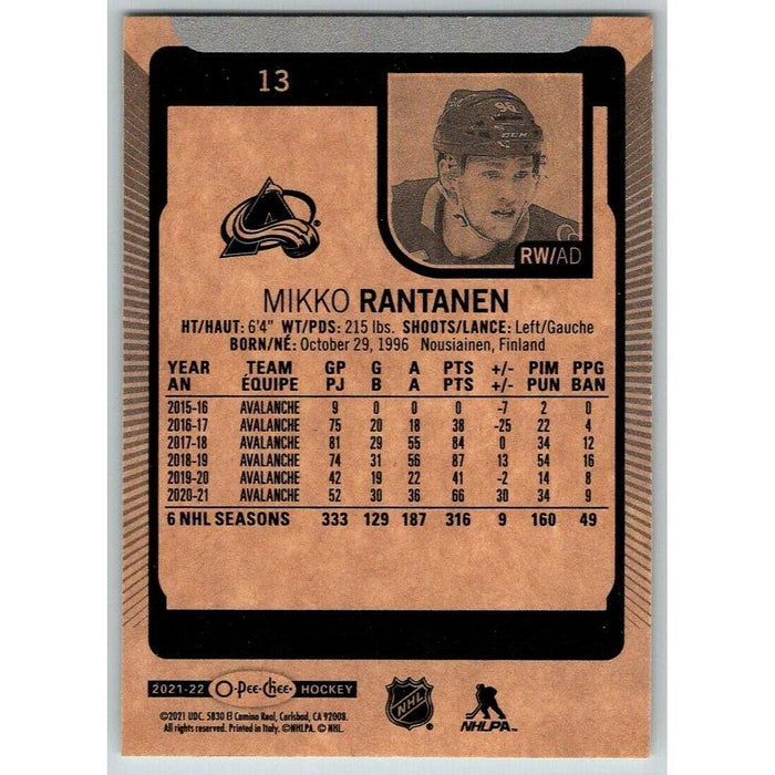 2021-22 O-Pee-Chee (Upper Deck OPC) Mikko Rantanen Colorado Avalanche #13 - Collectible Craze America