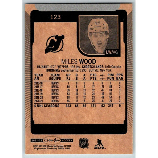 2021-22 O-Pee-Chee (Upper Deck OPC) Miles Wood New Jersey Devils #123 - Collectible Craze America