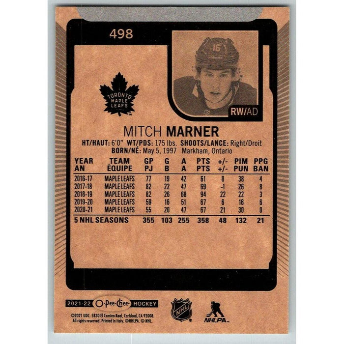 2021-22 O-Pee-Chee (Upper Deck OPC) Mitch Marner Toronto Maple Leafs #498 - Collectible Craze America