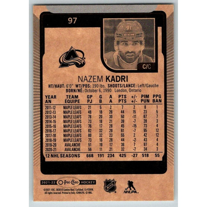 2021-22 O-Pee-Chee (Upper Deck OPC) Nazem Kadri Colorado Avalanche #97 - Collectible Craze America