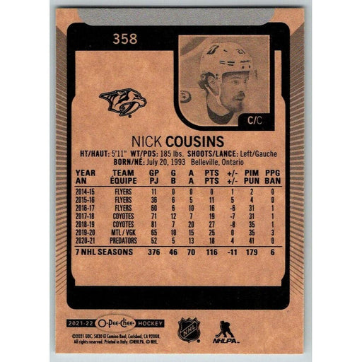 2021-22 O-Pee-Chee (Upper Deck OPC) Nick Cousins Nashville Predators #358 - Collectible Craze America