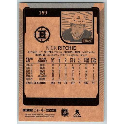 2021-22 O-Pee-Chee (Upper Deck OPC) Nick Ritchie Boston Bruins #169 - Collectible Craze America