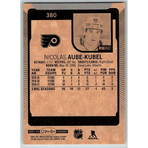 2021-22 O-Pee-Chee (Upper Deck OPC) Nicolas Aube-Kubel Philadelphia Flyers #380 - Collectible Craze America