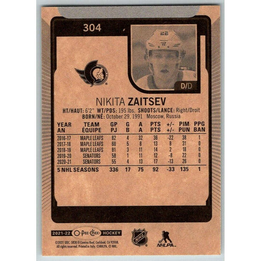 2021-22 O-Pee-Chee (Upper Deck OPC) Nikita Zaitsev Ottawa Senators #304 - Collectible Craze America