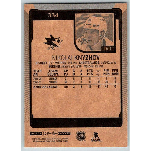 2021-22 O-Pee-Chee (Upper Deck OPC) Nikolai Knyzhov San Jose Sharks #334 - Collectible Craze America