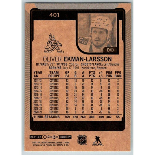 2021-22 O-Pee-Chee (Upper Deck OPC) Oliver Ekman-Larsson Arizona Coyotes #401 - Collectible Craze America