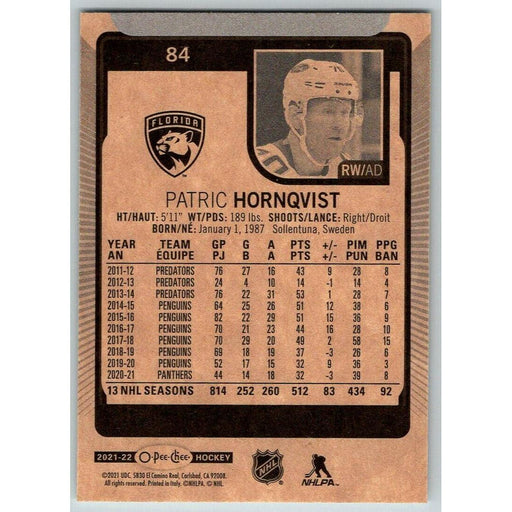 2021-22 O-Pee-Chee (Upper Deck OPC) Patric Hornqvist Pittsburgh Penguins #84 - Collectible Craze America