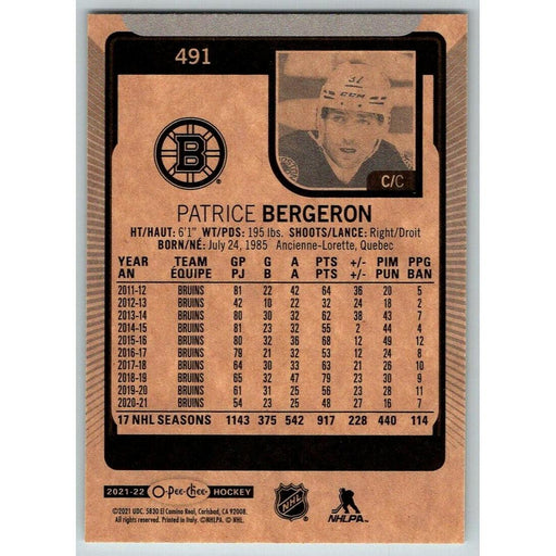 2021-22 O-Pee-Chee (Upper Deck OPC) Patrice Bergeron Boston Bruins #491 - Collectible Craze America