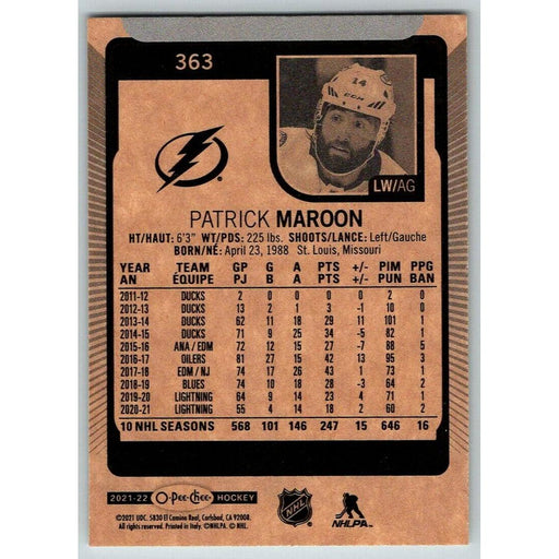 2021-22 O-Pee-Chee (Upper Deck OPC) Patrick Maroon Tampa Bay Lightning #363 - Collectible Craze America
