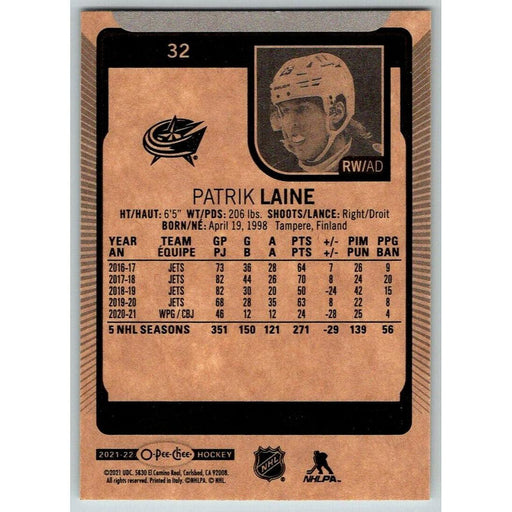 2021-22 O-Pee-Chee (Upper Deck OPC) Patrik Laine Winnipeg Jets #32 - Collectible Craze America