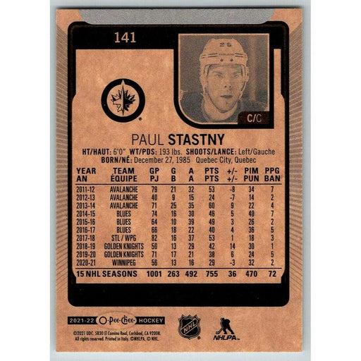 2021-22 O-Pee-Chee (Upper Deck OPC) Paul Stastny Winnipeg Jets #141 - Collectible Craze America