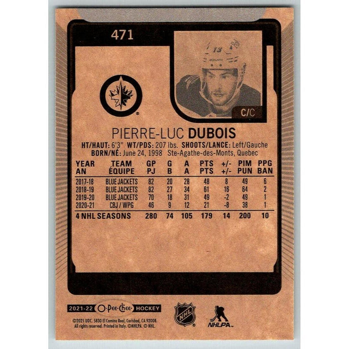 2021-22 O-Pee-Chee (Upper Deck OPC) Pierre-Luc Dubois Winnipeg Jets #471 - Collectible Craze America