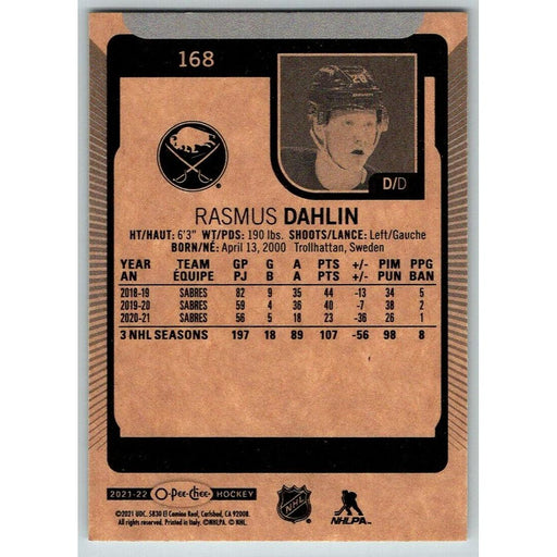 2021-22 O-Pee-Chee (Upper Deck OPC) Rasmus Dahlin Buffalo Sabres #168 - Collectible Craze America