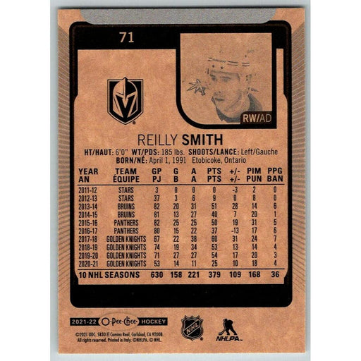 2021-22 O-Pee-Chee (Upper Deck OPC) Reilly Smith Vegas Golden Knights #71 - Collectible Craze America