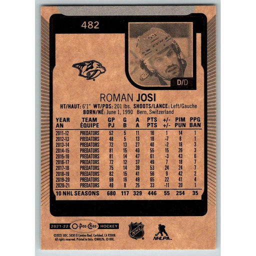 2021-22 O-Pee-Chee (Upper Deck OPC) Roman Josi Nashville Predators #482 - Collectible Craze America