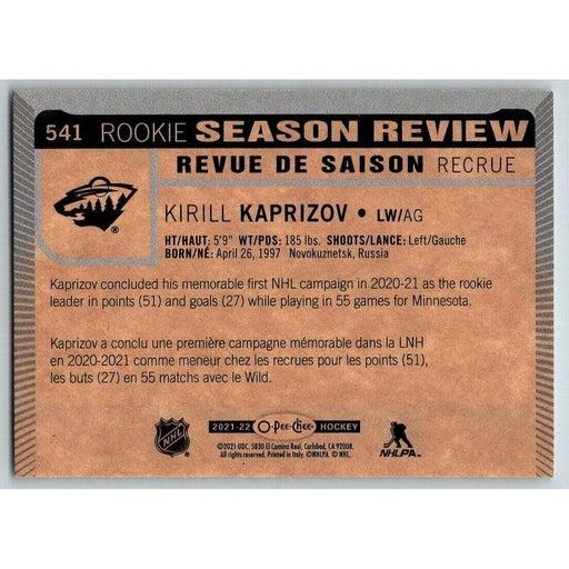 2021-22 O-Pee-Chee (Upper Deck OPC) Rookie Season Review Kirill Kaprizov - Collectible Craze America