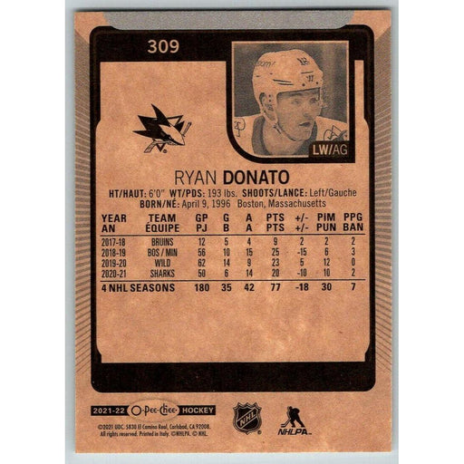 2021-22 O-Pee-Chee (Upper Deck OPC) Ryan Donato San Jose Sharks #309 - Collectible Craze America