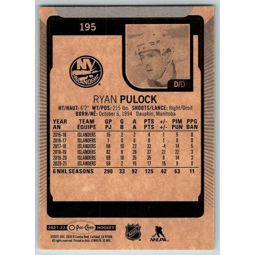 2021-22 O-Pee-Chee (Upper Deck OPC) Ryan Pulock New York Islanders #195 - Collectible Craze America