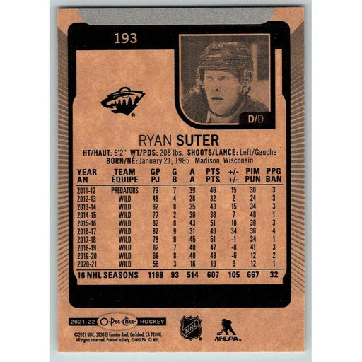 2021-22 O-Pee-Chee (Upper Deck OPC) Ryan Suter Minnesota Wild #193 - Collectible Craze America