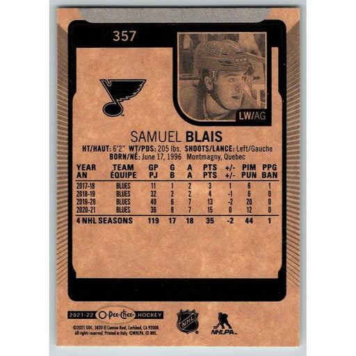 2021-22 O-Pee-Chee (Upper Deck OPC) Samuel Blais St. Louis Blues #357 - Collectible Craze America