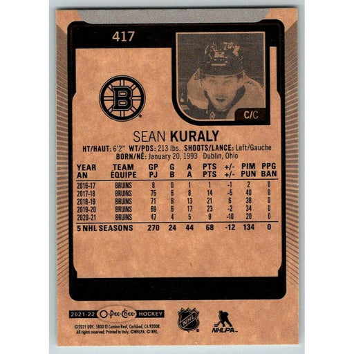 2021-22 O-Pee-Chee (Upper Deck OPC) Sean Kuraly Boston Bruins #417 - Collectible Craze America