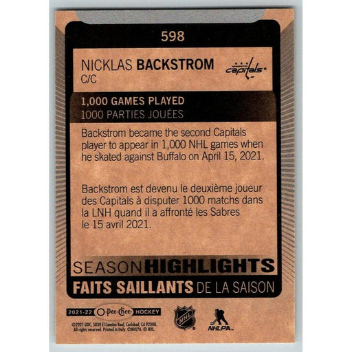 2021-22 O-Pee-Chee (Upper Deck OPC) Season Highlights Nicklas Backstrom - Collectible Craze America