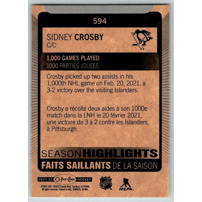 2021-22 O-Pee-Chee (Upper Deck OPC) Season Highlights Sidney Crosby Pittsburgh - Collectible Craze America