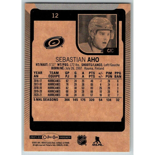 2021-22 O-Pee-Chee (Upper Deck OPC) Sebastian Aho Carolina Hurricanes #12 - Collectible Craze America