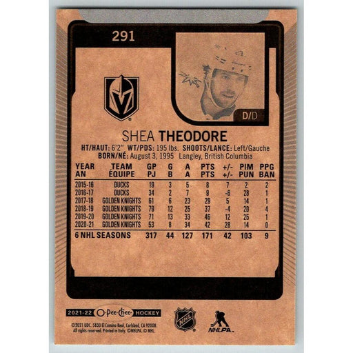 2021-22 O-Pee-Chee (Upper Deck OPC) Shea Theodore Vegas Golden Knights #291 - Collectible Craze America