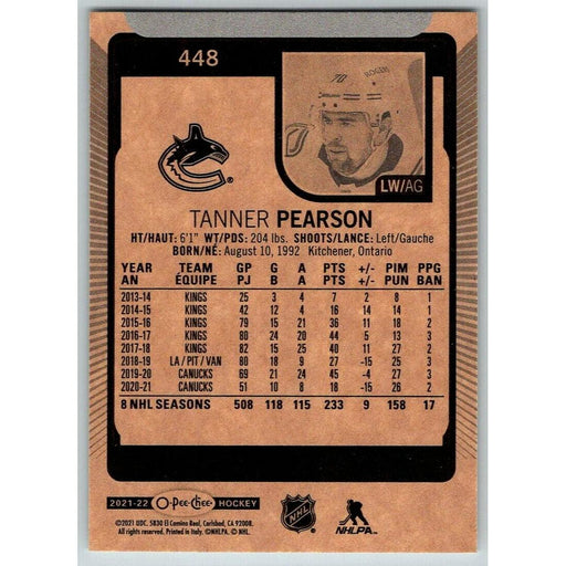 2021-22 O-Pee-Chee (Upper Deck OPC) Tanner Pearson Vancouver Canucks #448 - Collectible Craze America