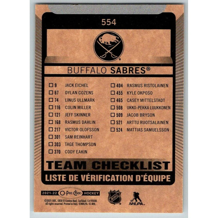 2021-22 O-Pee-Chee (Upper Deck OPC) Team Checklist Buffalo Sabres #554 - Collectible Craze America