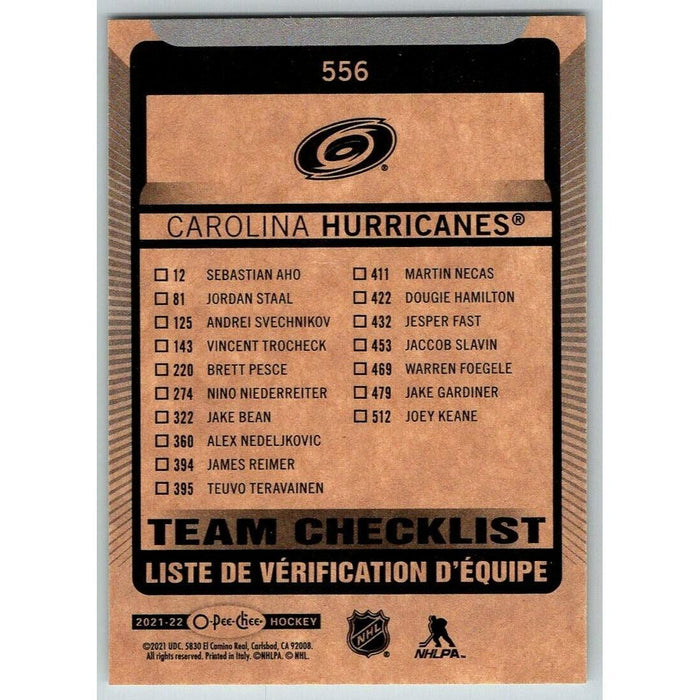 2021-22 O-Pee-Chee (Upper Deck OPC) Team Checklist Carolina Hurricanes #556 - Collectible Craze America