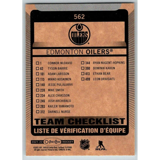 2021-22 O-Pee-Chee (Upper Deck OPC) Team Checklist Edmonton Oilers #562 - Collectible Craze America