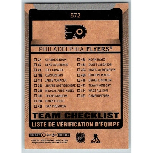 2021-22 O-Pee-Chee (Upper Deck OPC) Team Checklist Philadelphia Flyers #572 - Collectible Craze America