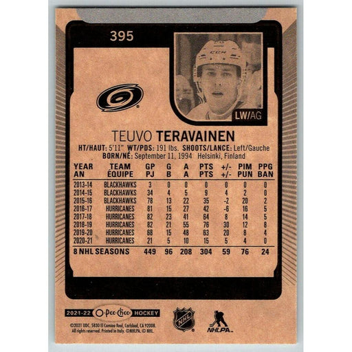 2021-22 O-Pee-Chee (Upper Deck OPC) Teuvo Teravainen Carolina Hurricanes #395 - Collectible Craze America