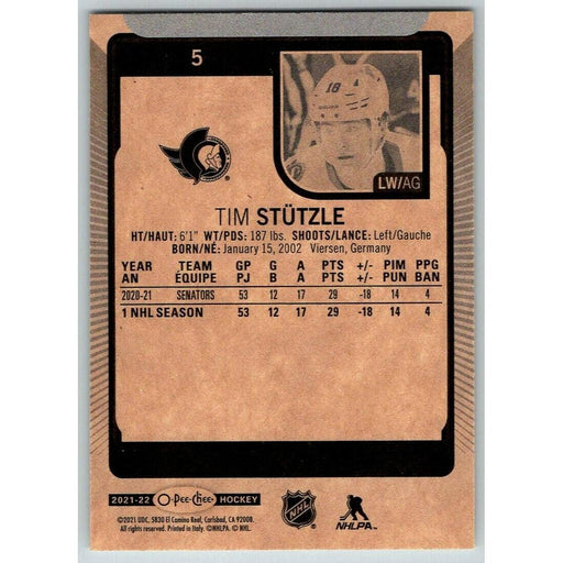 2021-22 O-Pee-Chee (Upper Deck OPC) Tim Stutzle Ottawa Senators #5 - Collectible Craze America