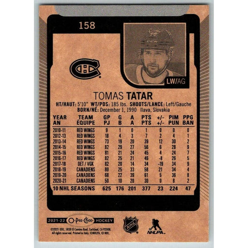 2021-22 O-Pee-Chee (Upper Deck OPC) Tomas Tatar Montreal Canadiens #158 - Collectible Craze America