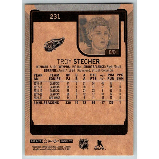 2021-22 O-Pee-Chee (Upper Deck OPC) Troy Stecher Detroit Red Wings #231 - Collectible Craze America