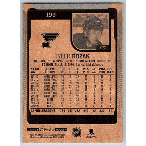 2021-22 O-Pee-Chee (Upper Deck OPC) Tyler Bozak St. Louis Blues #199 - Collectible Craze America