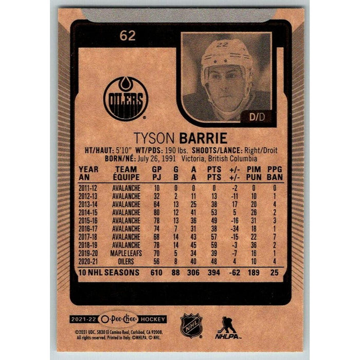 2021-22 O-Pee-Chee (Upper Deck OPC) Tyson Barrie Edmonton Oilers #62 - Collectible Craze America