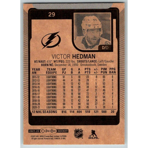 2021-22 O-Pee-Chee (Upper Deck OPC) Victor Hedman Tampa Bay Lightning #29 - Collectible Craze America