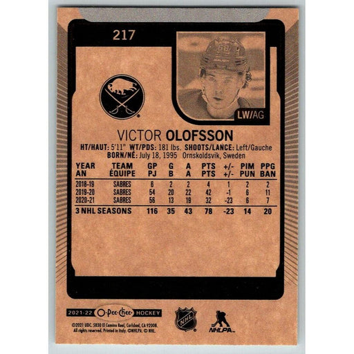 2021-22 O-Pee-Chee (Upper Deck OPC) Victor Olofsson Buffalo Sabres #217 - Collectible Craze America