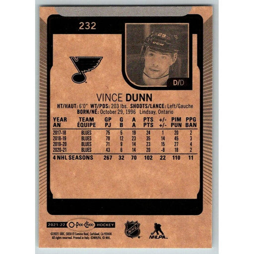 2021-22 O-Pee-Chee (Upper Deck OPC) Vince Dunn St. Louis Blues #232 - Collectible Craze America