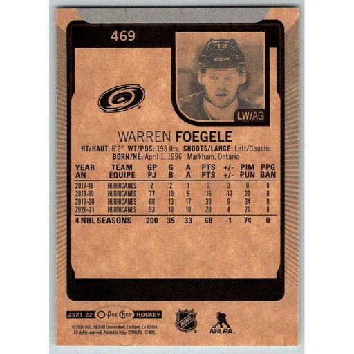 2021-22 O-Pee-Chee (Upper Deck OPC) Warren Foegele Carolina Hurricanes #469 - Collectible Craze America