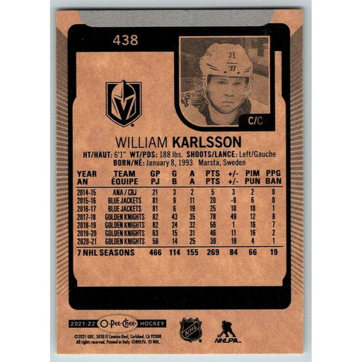 2021-22 O-Pee-Chee (Upper Deck OPC) William Karlsson Vegas Golden Knights #438 - Collectible Craze America