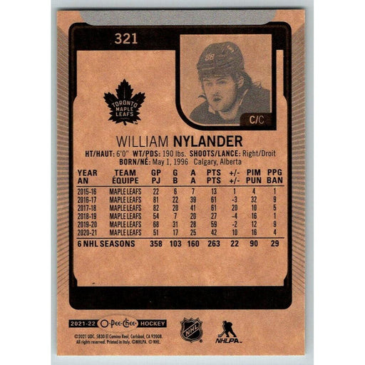 2021-22 O-Pee-Chee (Upper Deck OPC) William Nylander Toronto Maple Leafs #321 - Collectible Craze America